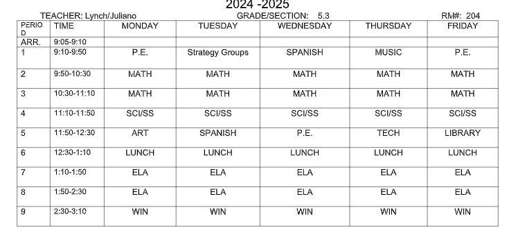 Our Schedule